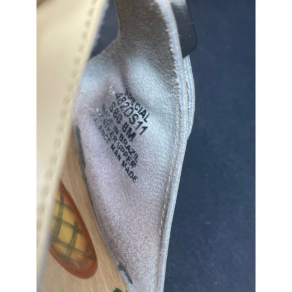 DR SCHOLLS Original Wood Exercise Sandal Leather Size 8M Pineapple Design Brazil - Picture 5 of 7